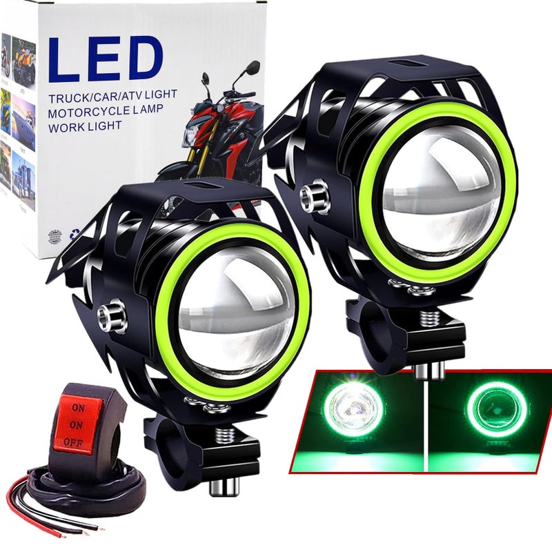 Ourbest Motorcycle Fog Lights with Switch 12V24V 3in Halo Auxiliary Light for ATV Scooter Trucks luces exploradoras para moto pair Green